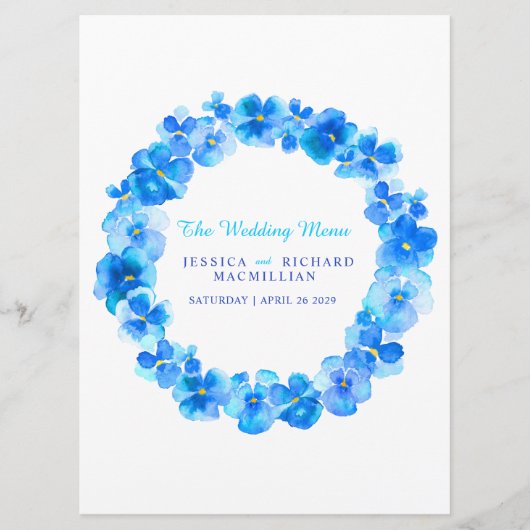 Blue pansement art fleur wreath art menu mariage (Devant)