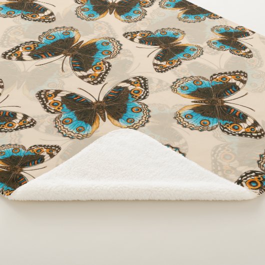 Blue Pansy Butterfly-patroon op wit Sherpa Deken (3/4)