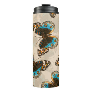 Blue Pansy Butterfly-patroon op wit Thermosbeker