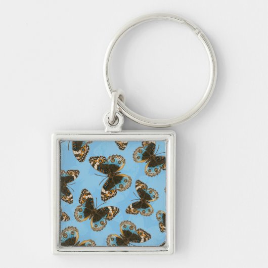 Blue Pansy Butterfly patroon Sleutelhanger (Voorkant)