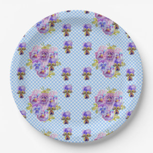 Blue Pansy check Flowers Patroon Papier Party Bord