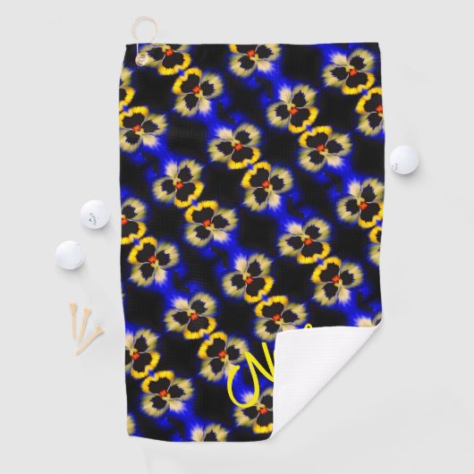 Blue Pansy Flower Abstract Pattern Personalized Golfhanddoek (Insitu)