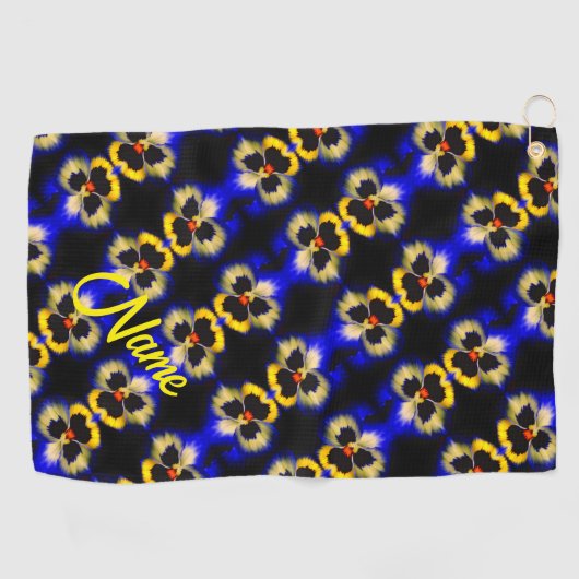 Blue Pansy Flower Abstract Pattern Personalized Golfhanddoek (Horizontaal)