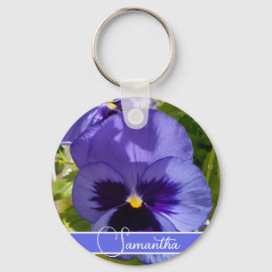 Blue Pansy Flower Floral Womans Name Key Ring Sleutelhanger