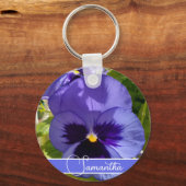 Blue Pansy Flower Floral Womans Name Key Ring Sleutelhanger (Voorkant)