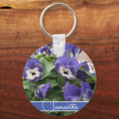 Blue Pansy Flower Floral Womans Name Key Ring Sleutelhanger (Voorkant)