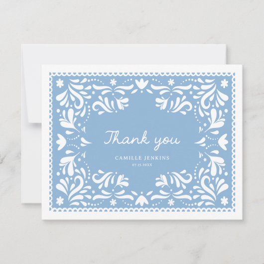 Blue Papel Picado Baby shower Bedankt Kaart (Voorkant)