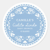 Blue Papel Picado Boy Baby shower Ronde Sticker (Voorkant)