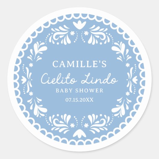 Blue Papel Picado Boy Baby shower Ronde Sticker (Voorkant)