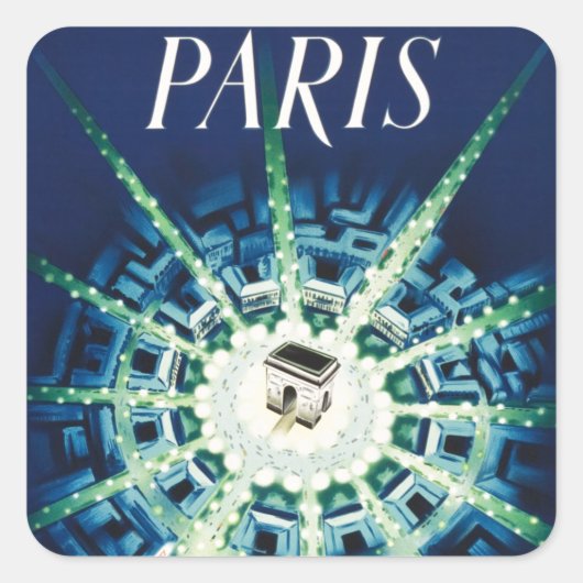 Blue  Paris Frans Air Travel Europe Vierkante Sticker (Voorkant)