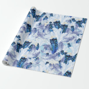 Blue Parrot Feather Pattern Cadeaupapier