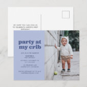 Blue Party à My Crib 1er Anniversaire Carte postal (Devant / Derrière)
