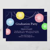 Blue Party Lantern Afstuderen Invitation Kaart (Voorkant / Achterkant)