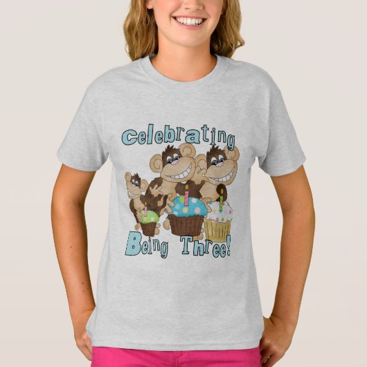 Blue Party Monkeys 3e anniversaire T-shirts et cad (Devant)