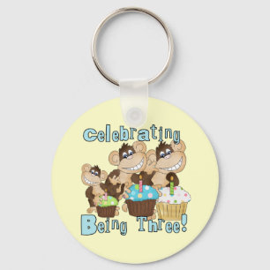 Blue Party Monkeys 3e Verjaardag T-shirts en gesch Sleutelhanger