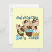 Blue Party Monkeys 3e Verjaardag T-shirts en gesch Uitnodiging Briefkaart (Voorkant / Achterkant)