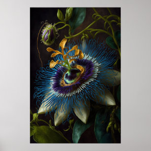 Blue Passion Flower Art Print Poster