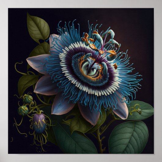 Blue Passion Flowers Art Imprimer Poster (Devant)