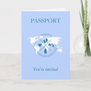 Blue Passport Travel Boy Baby shower Carte du mond