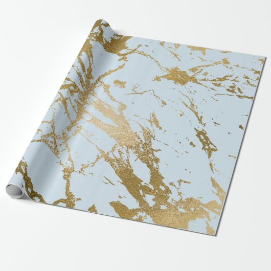 Blue Pastel Celestial Gold Marble Shiny Glam Cadeaupapier (Uitgerold)