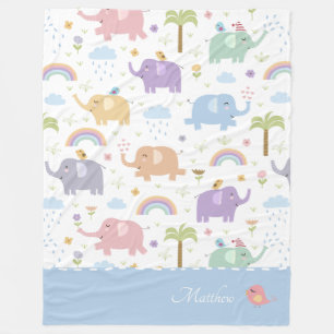 Blue Pastel Elephant Pattern for Little Boy Fleece Deken