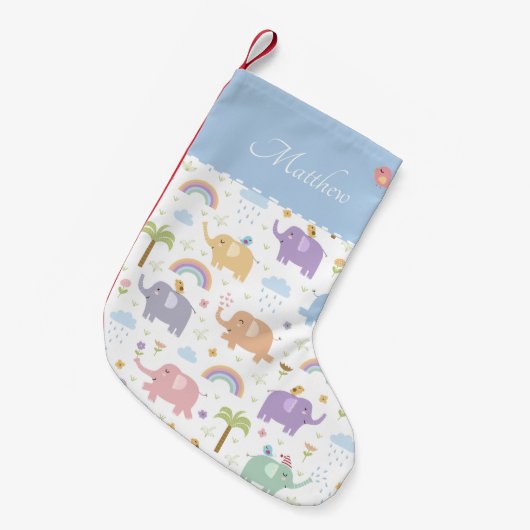 Blue Pastel Elephant Pattern for Little Boy Kleine Kerstsok (Voorkant (Hangend))