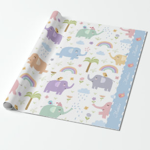 Blue Pastel Elephant Pattern for Little Boy Party Cadeaupapier