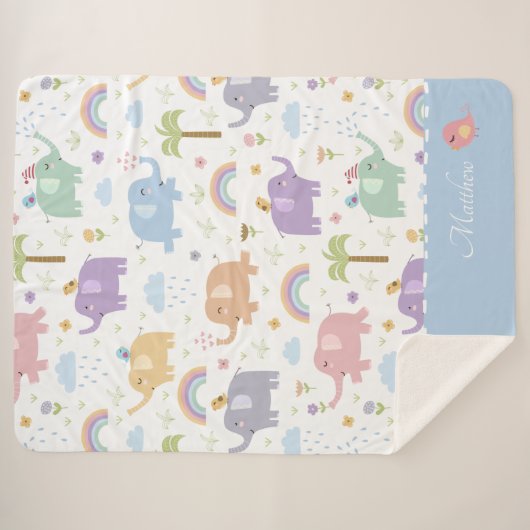 Blue Pastel Elephant Pattern for Little Boy Sherpa Deken (Voorkant (horizontaal))