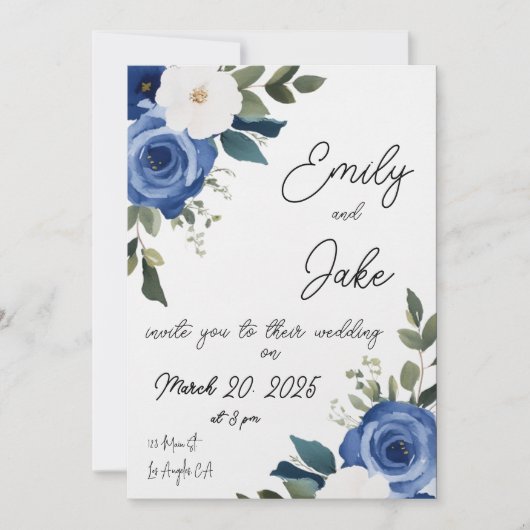 Blue Pastel Floral Faire-part de mariage (Devant)