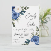 Blue Pastel Floral Faire-part de mariage (Debout devant)