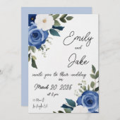 Blue Pastel Floral Faire-part de mariage (Devant / Derrière)