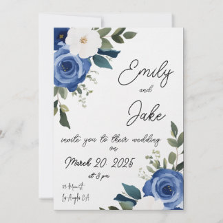 Blue Pastel Floral Faire-part de mariage