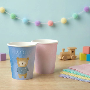 Blue pastel leuk beer het is een jongetje papieren bekers