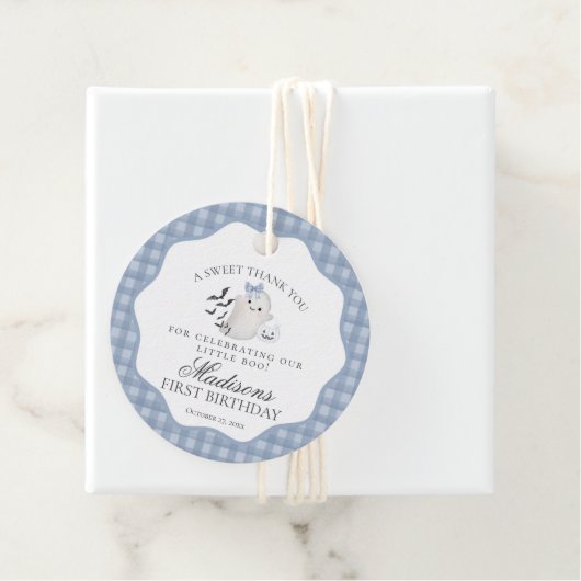 Blue Pastel Little Boo Ghost Verjaardag Party Circ Bedankjes Labels (In situ)