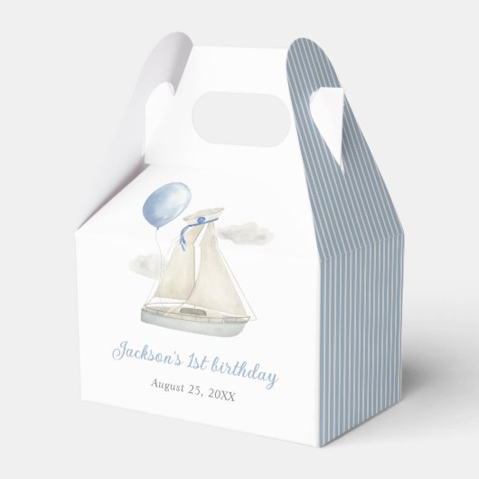 Blue Pastel Nautical Sail Boat 1e verjaardag Bedankdoosjes (Achterkant)