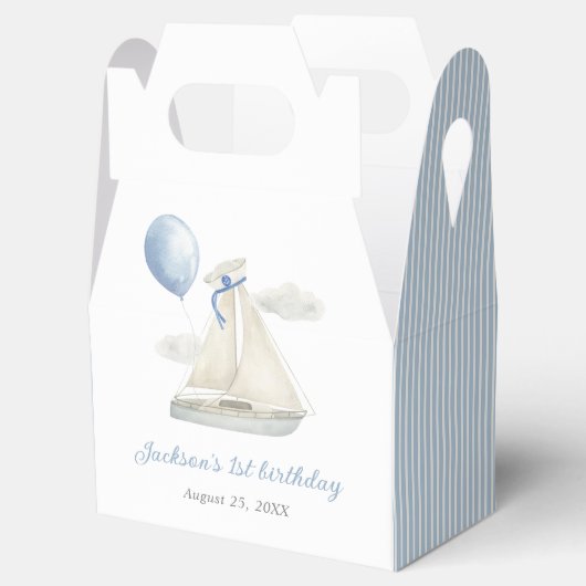 Blue Pastel Nautical Sail Boat 1e verjaardag Bedankdoosjes (Geopend)