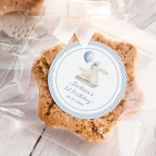Blue Pastel Nautical Sail Boat 1e verjaardag Ronde Sticker