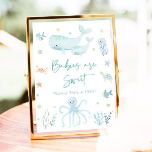 Blue Pastel Onder het Zee Baby shower Treats Sign Poster