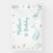 Blue Pastel Onder het Zee Verjaardag Spandoek (Verticaal)
