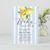 Blue Pastel Stripes Citroen Baby shower Kaart (Staand voorkant)