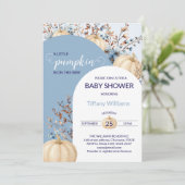 Blue Pastel Waterverf Pompoen herfst wilde bloemen Kaart (Staand voorkant)