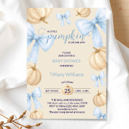 Blue Pastel Waterverf Pompoen strik lint Kaart