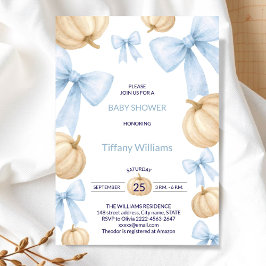 Blue Pastel Waterverf Pompoen strik lint Kaart