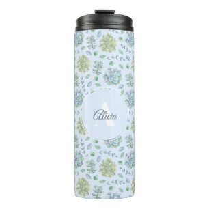 Blue Pastel Waterverf vetplanten gepersonaliseerd Thermosbeker