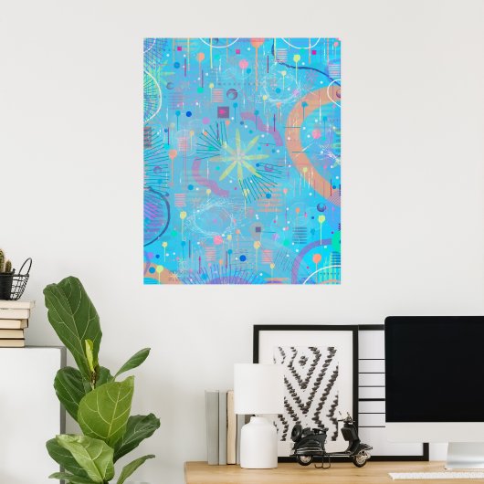 Blue Pastels Dream Abstract  Poster (Thuiskantoor)