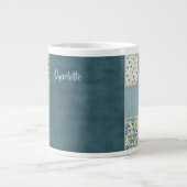 Blue Patchwork aangepaste Jumbo-Mok Extra Grote Beker (Voorkant)