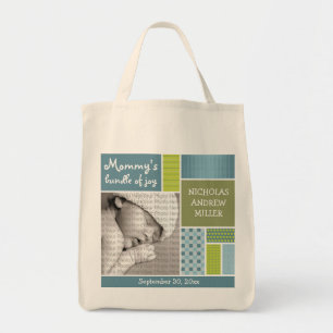 Blue Patchwork Custom Photo Diaper/mammie Bag Tote Bag