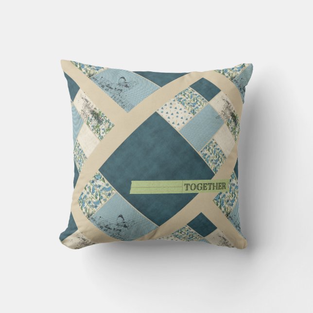 Blue Patchwork in combinatie met diagnostisch Sier Kussen (Voorkant)