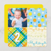 Blue Patchwork Pattern Squares Boy Fothday Kaart (Voorkant / Achterkant)