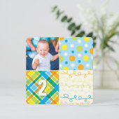 Blue Patchwork Pattern Squares Boy Fothday Kaart (Staand voorkant)